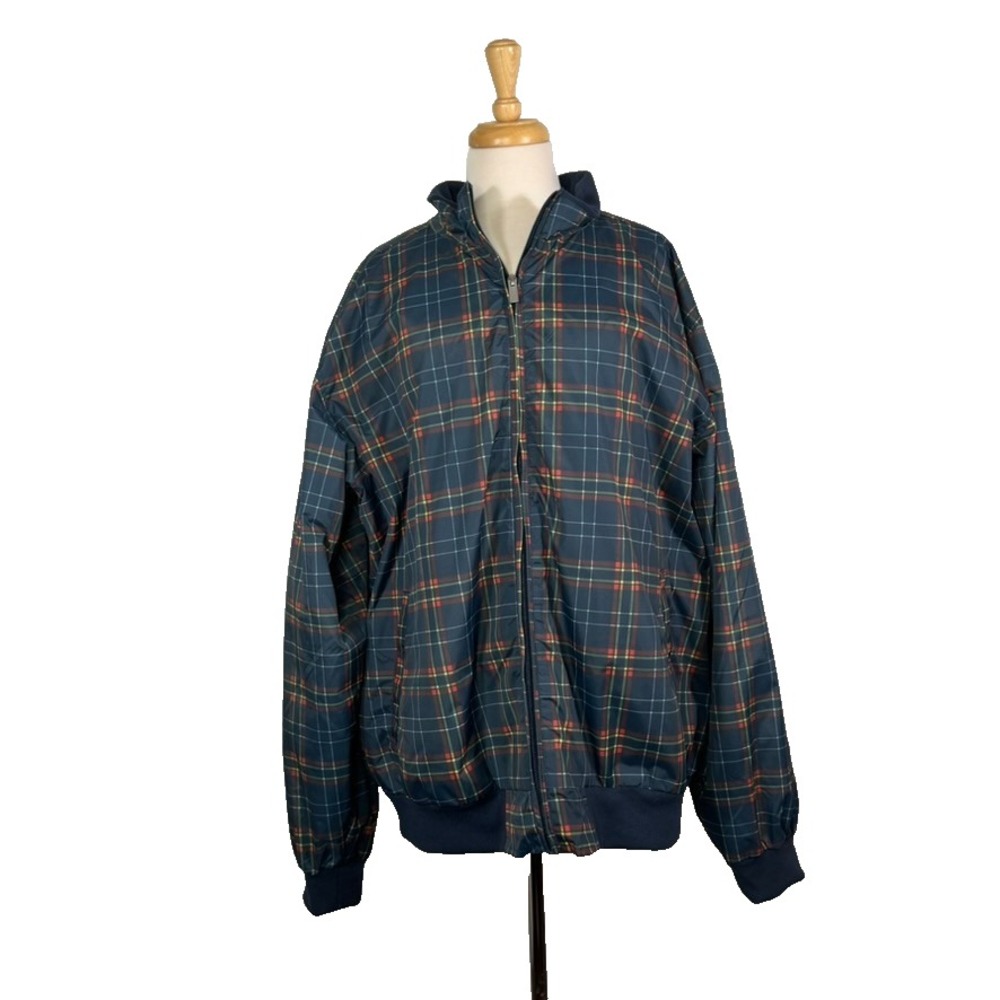 John‎ Blair Mens XL Windbreaker Jacket Navy Red & Yellow Plaid EUC